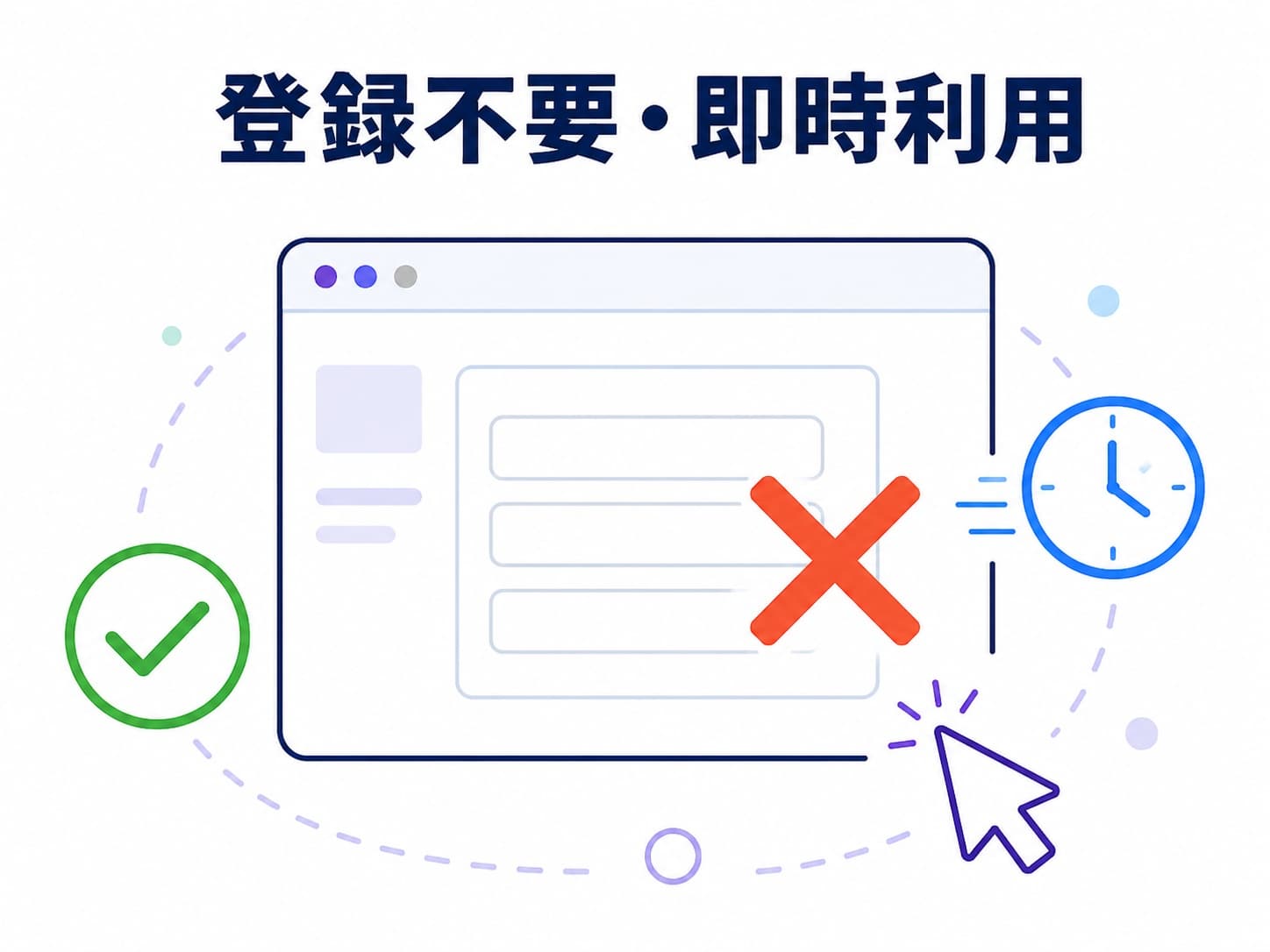 登録フォームが不要で、すぐにツールを使えることを示した図解